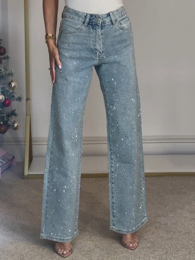 Alida™ - Høytaljede jeans med diamanter