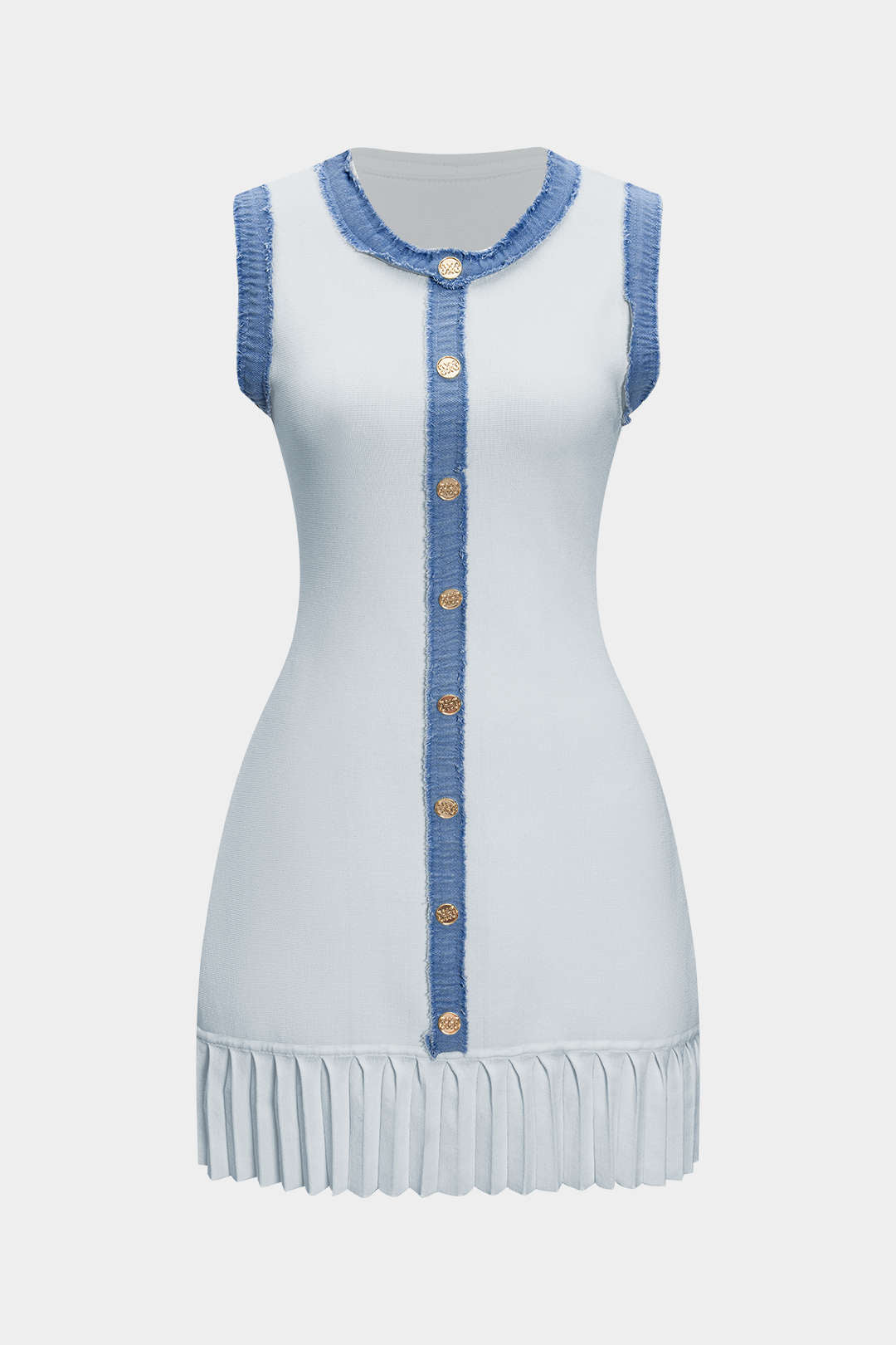 Knit Metallic Button Patchwork Sleeveless Sweater Dress
