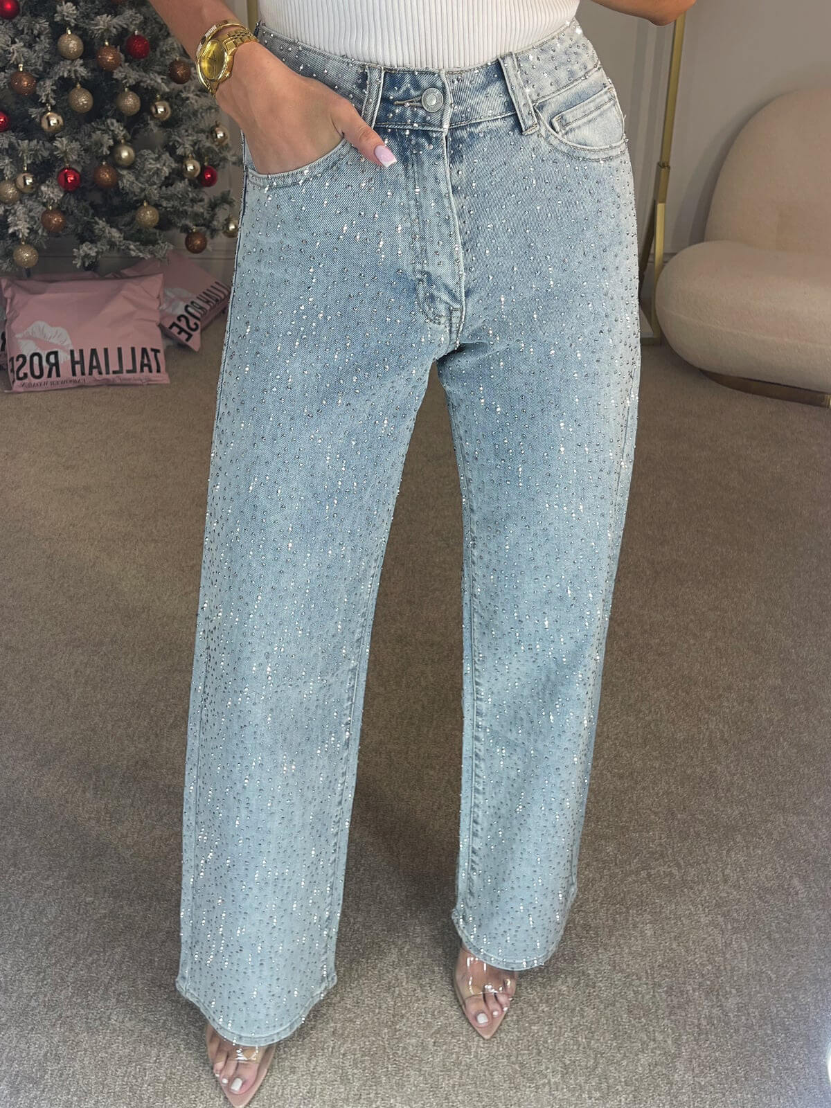 Alida™ - Høytaljede jeans med diamanter