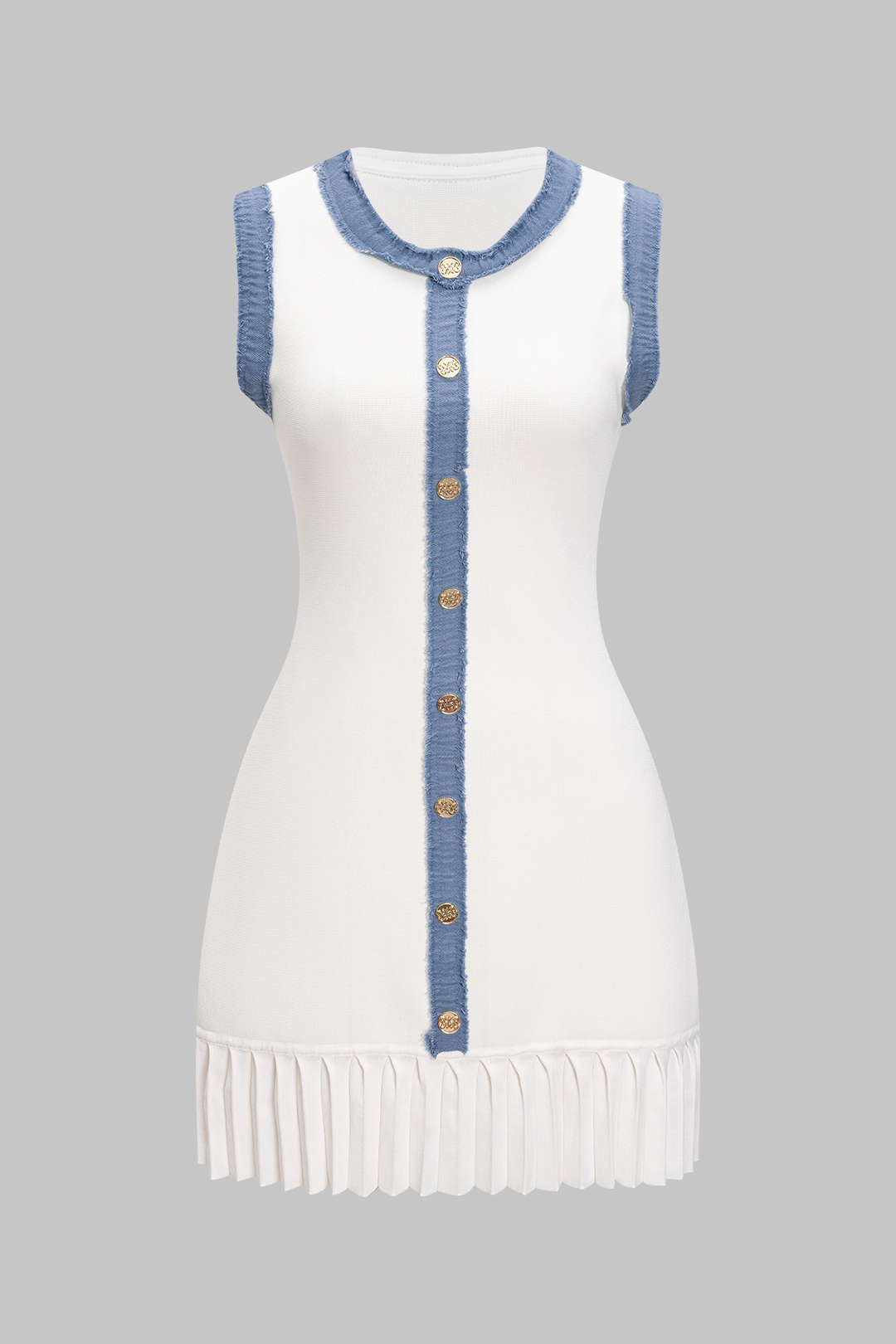 Knit Metallic Button Patchwork Sleeveless Sweater Dress