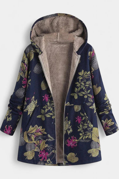April Abrigo Floral de Invierno con Capucha