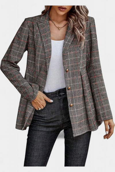 Calico Blazer Peplum a Cuadros con Solapa de Muesca